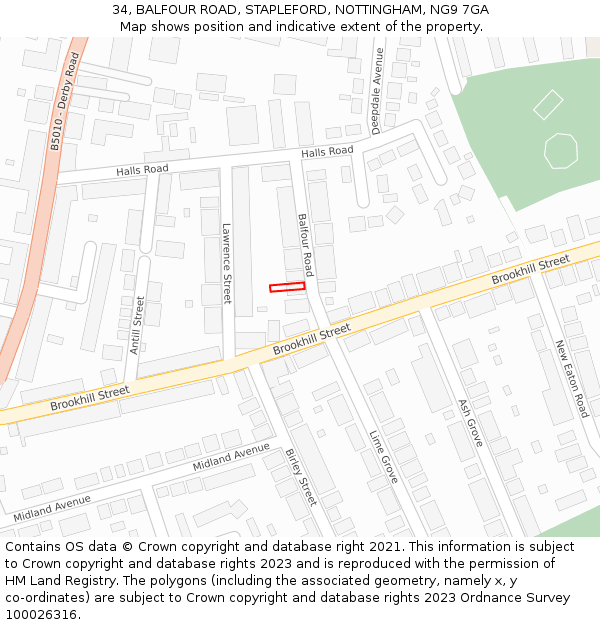 34, BALFOUR ROAD, STAPLEFORD, NOTTINGHAM, NG9 7GA: Location map and indicative extent of plot