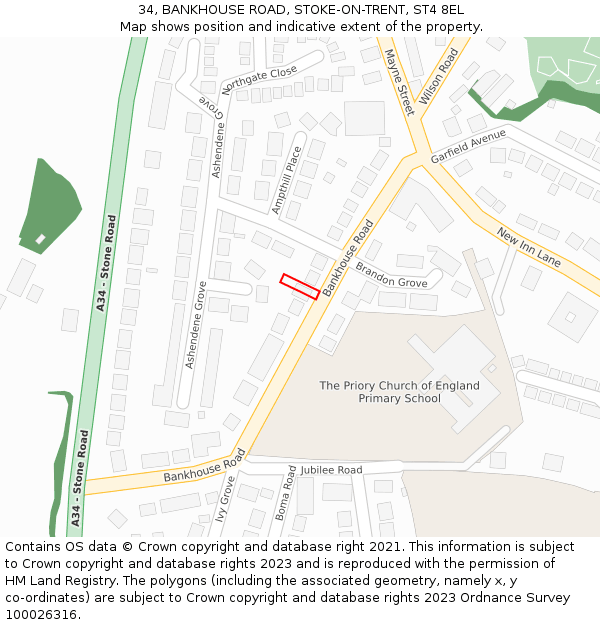 34, BANKHOUSE ROAD, STOKE-ON-TRENT, ST4 8EL: Location map and indicative extent of plot