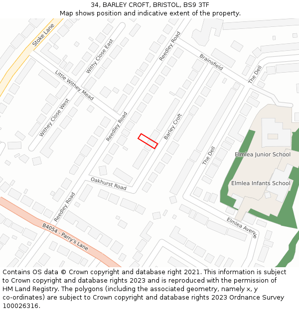 34, BARLEY CROFT, BRISTOL, BS9 3TF: Location map and indicative extent of plot