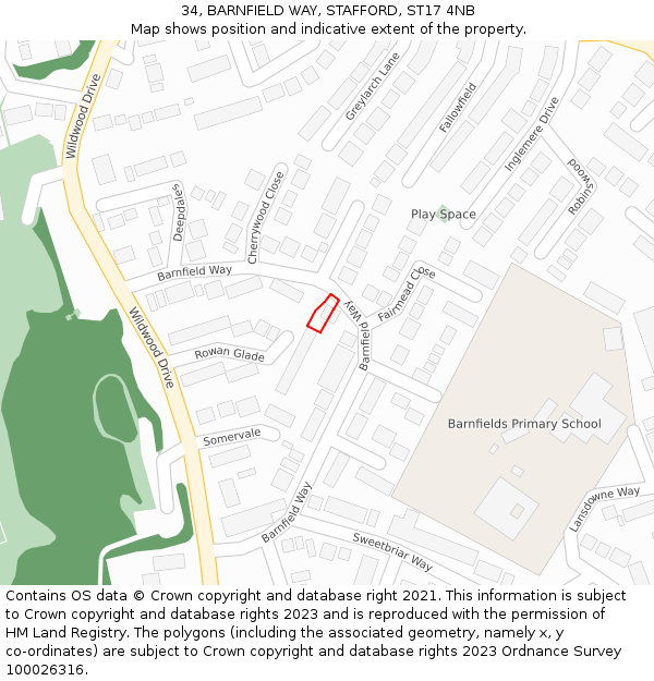 34, BARNFIELD WAY, STAFFORD, ST17 4NB: Location map and indicative extent of plot