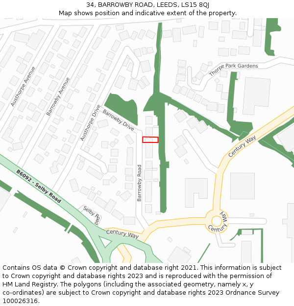 34, BARROWBY ROAD, LEEDS, LS15 8QJ: Location map and indicative extent of plot