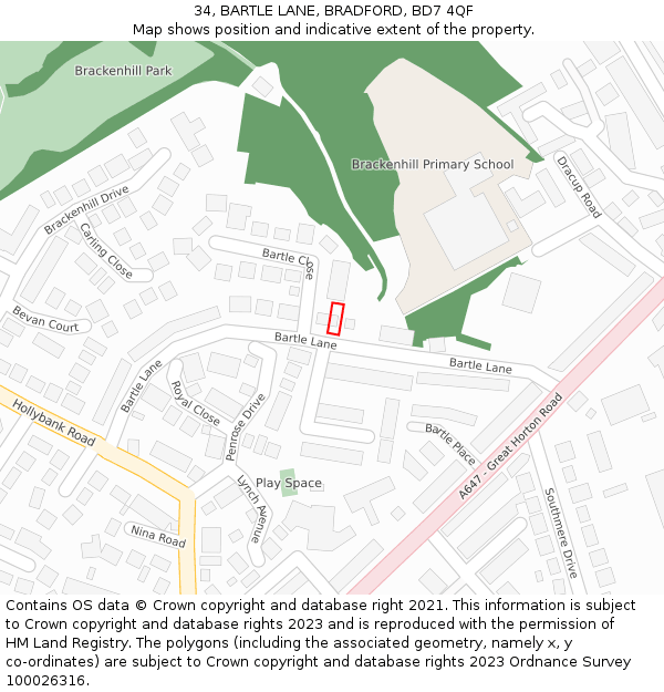 34, BARTLE LANE, BRADFORD, BD7 4QF: Location map and indicative extent of plot