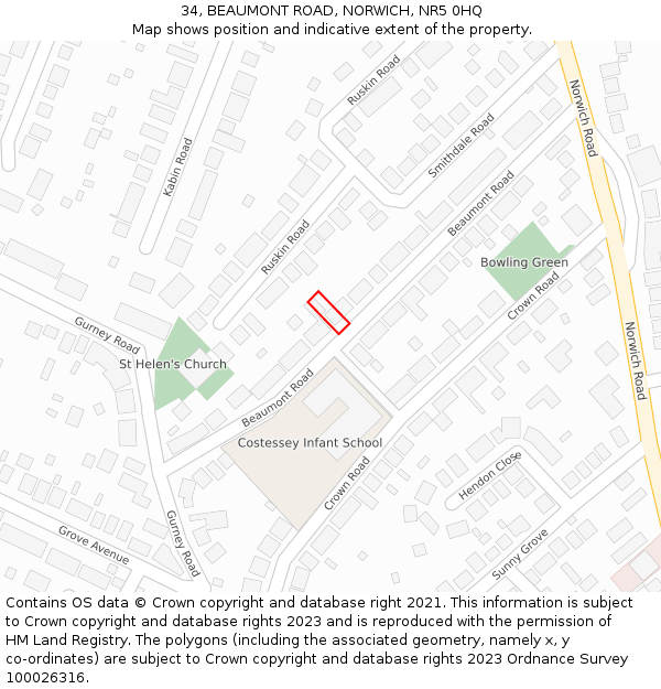 34, BEAUMONT ROAD, NORWICH, NR5 0HQ: Location map and indicative extent of plot