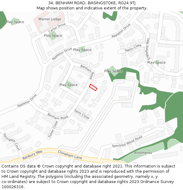 34, BENHAM ROAD, BASINGSTOKE, RG24 9TJ: Location map and indicative extent of plot