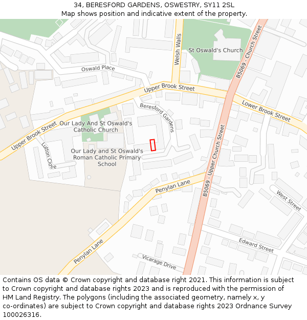 34, BERESFORD GARDENS, OSWESTRY, SY11 2SL: Location map and indicative extent of plot