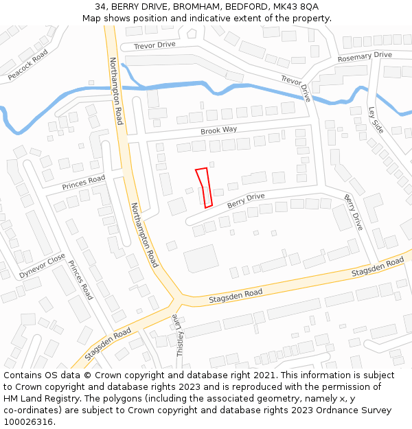 34, BERRY DRIVE, BROMHAM, BEDFORD, MK43 8QA: Location map and indicative extent of plot