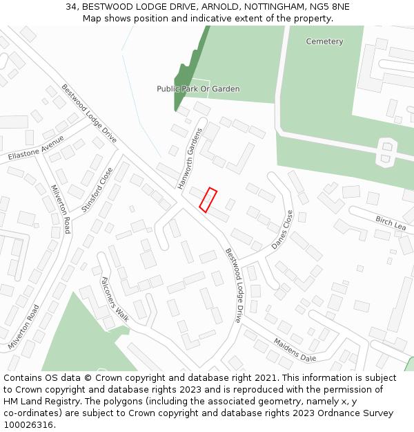 34, BESTWOOD LODGE DRIVE, ARNOLD, NOTTINGHAM, NG5 8NE: Location map and indicative extent of plot