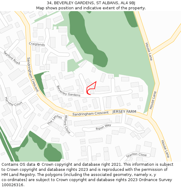 34, BEVERLEY GARDENS, ST ALBANS, AL4 9BJ: Location map and indicative extent of plot