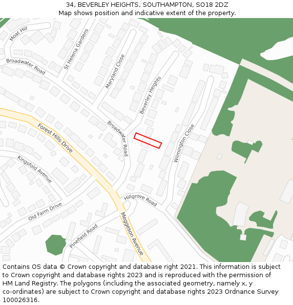 34, BEVERLEY HEIGHTS, SOUTHAMPTON, SO18 2DZ: Location map and indicative extent of plot