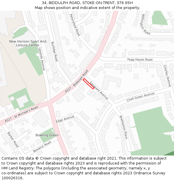 34, BIDDULPH ROAD, STOKE-ON-TRENT, ST6 6SH: Location map and indicative extent of plot