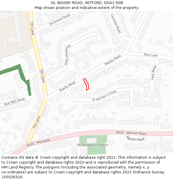 34, BIGSBY ROAD, RETFORD, DN22 6SB: Location map and indicative extent of plot