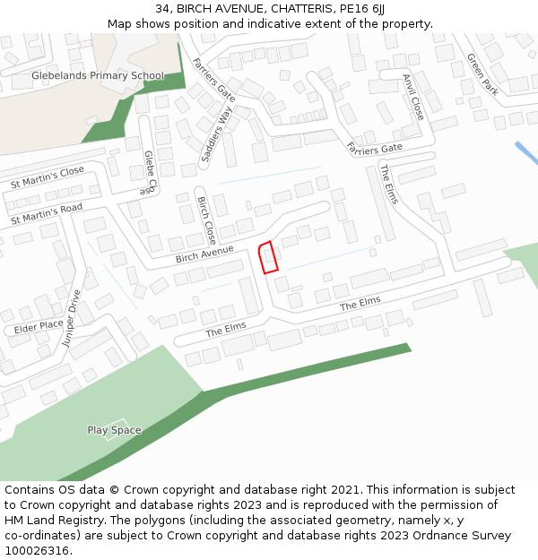 34, BIRCH AVENUE, CHATTERIS, PE16 6JJ: Location map and indicative extent of plot