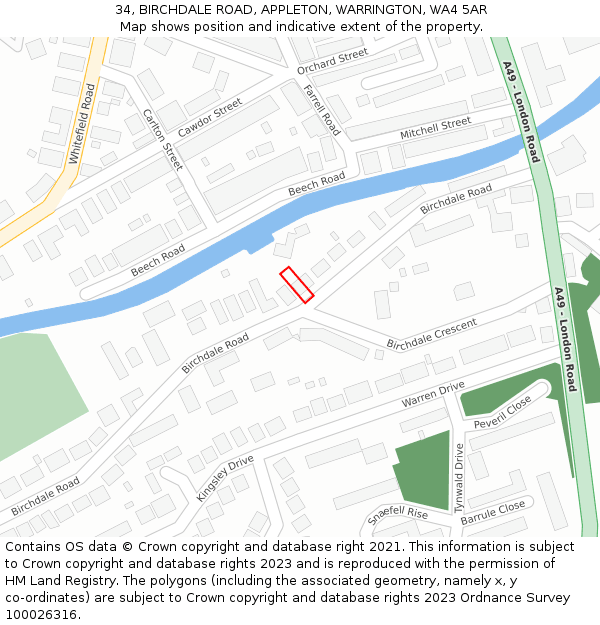 34, BIRCHDALE ROAD, APPLETON, WARRINGTON, WA4 5AR: Location map and indicative extent of plot