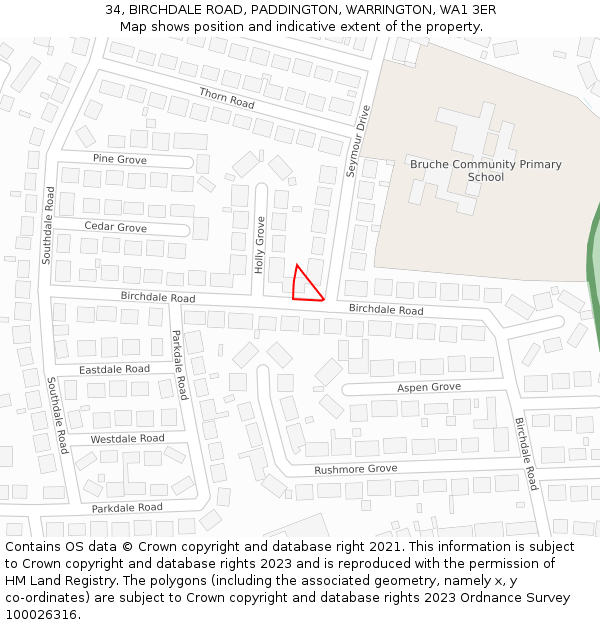 34, BIRCHDALE ROAD, PADDINGTON, WARRINGTON, WA1 3ER: Location map and indicative extent of plot