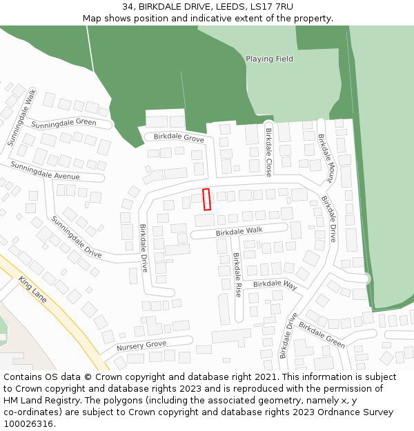 34, BIRKDALE DRIVE, LEEDS, LS17 7RU: Location map and indicative extent of plot