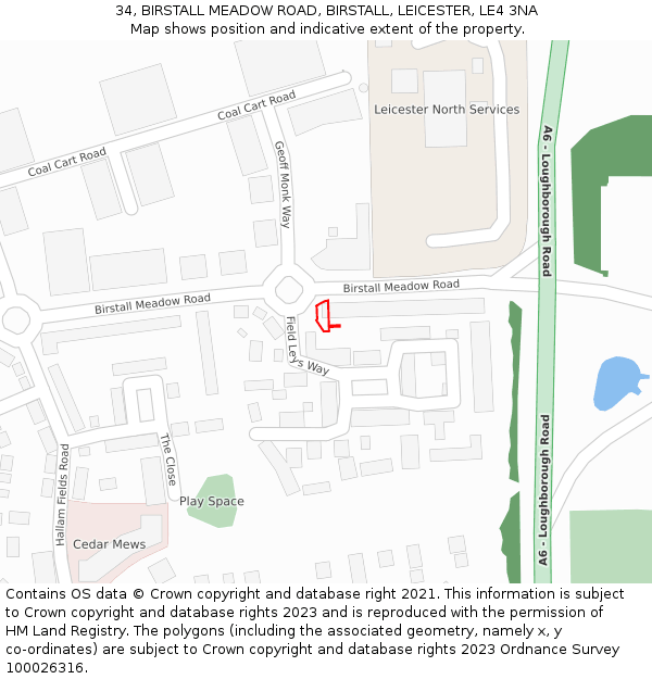 34, BIRSTALL MEADOW ROAD, BIRSTALL, LEICESTER, LE4 3NA: Location map and indicative extent of plot