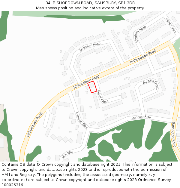 34, BISHOPDOWN ROAD, SALISBURY, SP1 3DR: Location map and indicative extent of plot