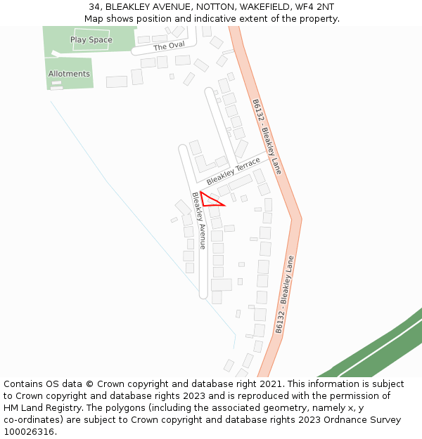 34, BLEAKLEY AVENUE, NOTTON, WAKEFIELD, WF4 2NT: Location map and indicative extent of plot