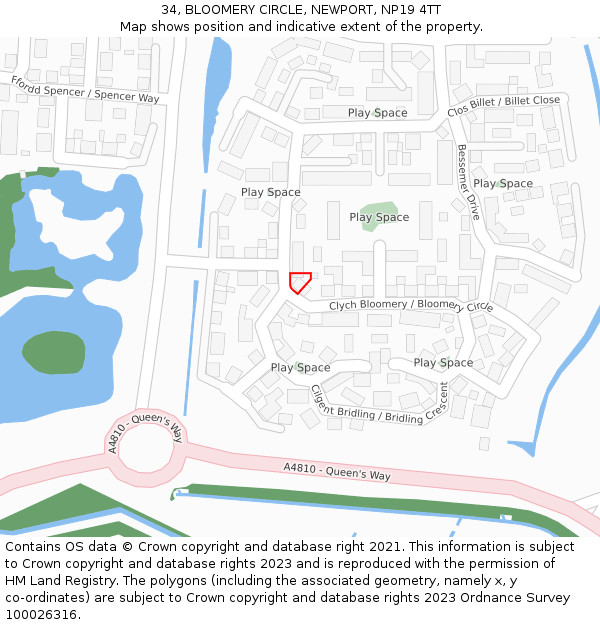 34, BLOOMERY CIRCLE, NEWPORT, NP19 4TT: Location map and indicative extent of plot
