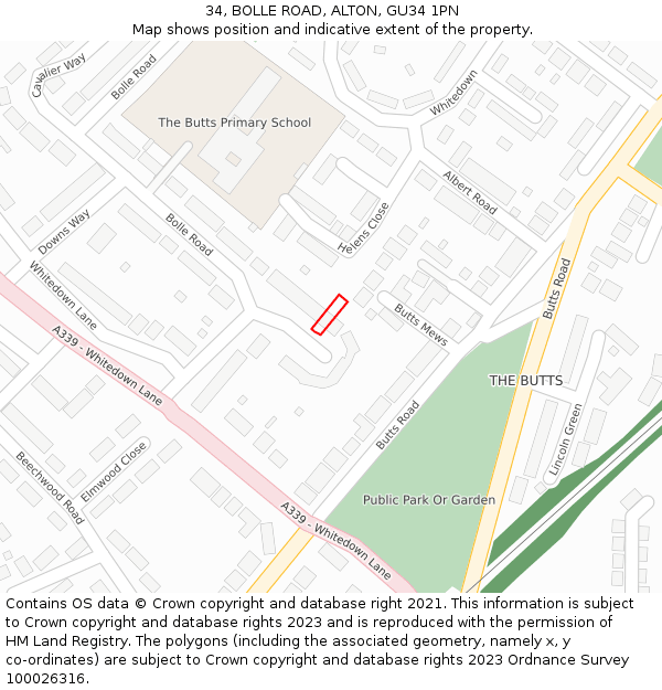 34, BOLLE ROAD, ALTON, GU34 1PN: Location map and indicative extent of plot