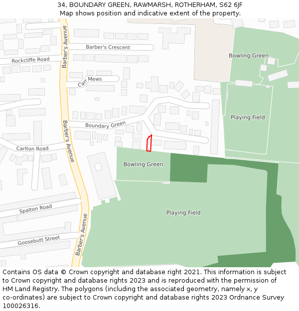 34, BOUNDARY GREEN, RAWMARSH, ROTHERHAM, S62 6JF: Location map and indicative extent of plot