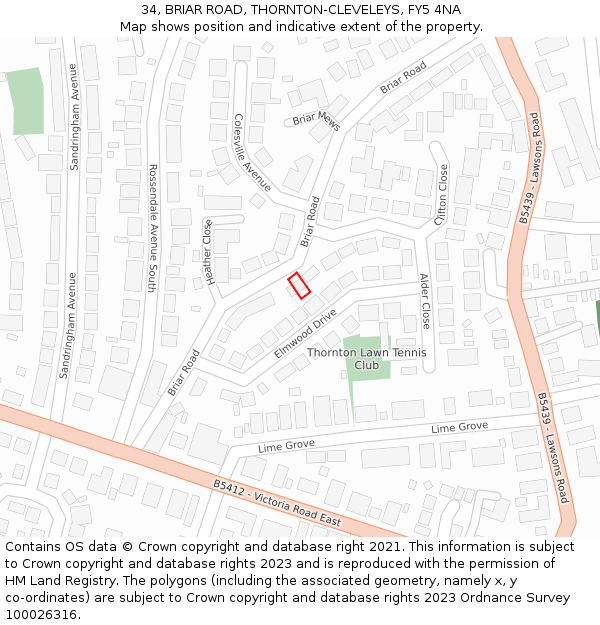 34, BRIAR ROAD, THORNTON-CLEVELEYS, FY5 4NA: Location map and indicative extent of plot