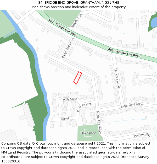 34, BRIDGE END GROVE, GRANTHAM, NG31 7HS: Location map and indicative extent of plot
