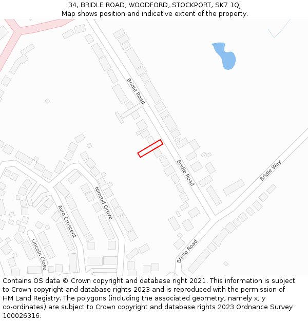 34, BRIDLE ROAD, WOODFORD, STOCKPORT, SK7 1QJ: Location map and indicative extent of plot