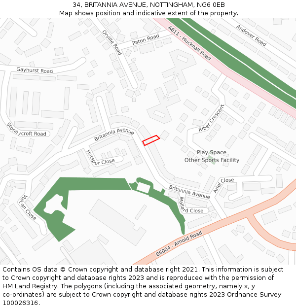 34, BRITANNIA AVENUE, NOTTINGHAM, NG6 0EB: Location map and indicative extent of plot