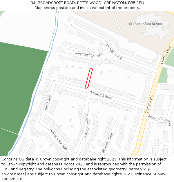 34, BROADCROFT ROAD, PETTS WOOD, ORPINGTON, BR5 1EU: Location map and indicative extent of plot