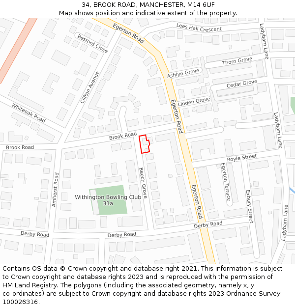 34, BROOK ROAD, MANCHESTER, M14 6UF: Location map and indicative extent of plot