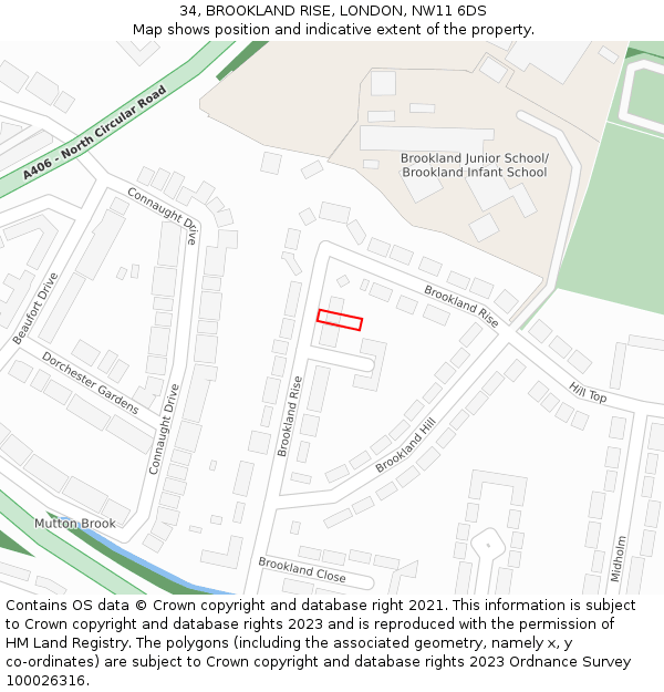 34, BROOKLAND RISE, LONDON, NW11 6DS: Location map and indicative extent of plot
