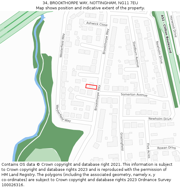 34, BROOKTHORPE WAY, NOTTINGHAM, NG11 7EU: Location map and indicative extent of plot