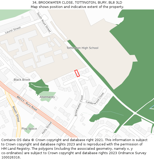 34, BROOKWATER CLOSE, TOTTINGTON, BURY, BL8 3LD: Location map and indicative extent of plot