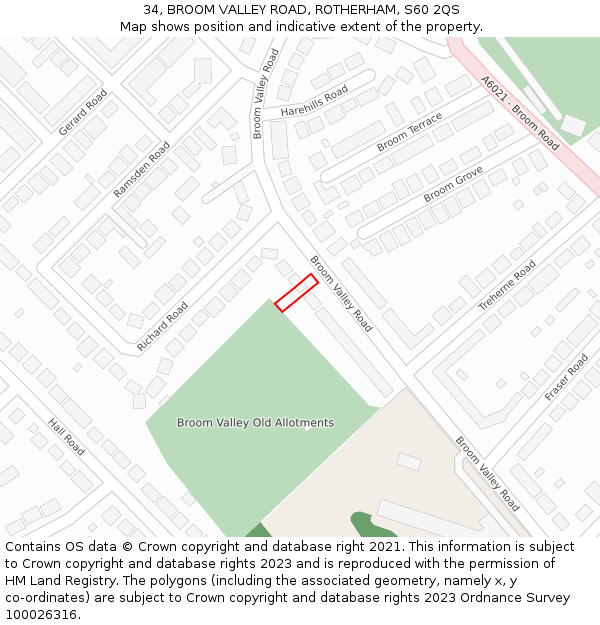34, BROOM VALLEY ROAD, ROTHERHAM, S60 2QS: Location map and indicative extent of plot