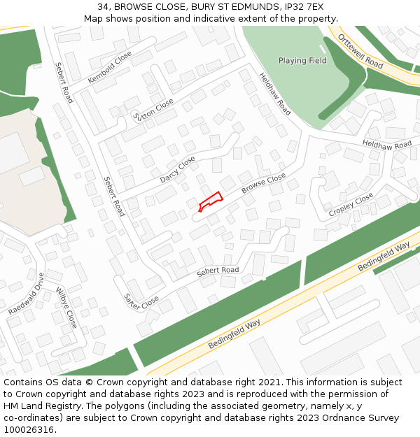 34, BROWSE CLOSE, BURY ST EDMUNDS, IP32 7EX: Location map and indicative extent of plot
