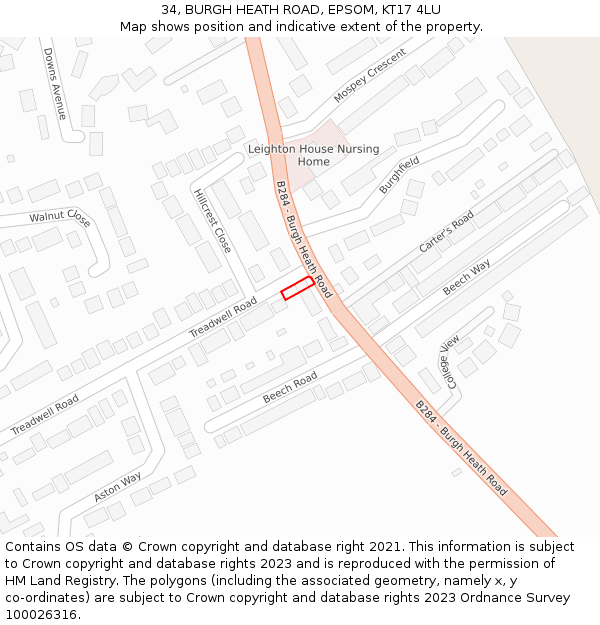 34, BURGH HEATH ROAD, EPSOM, KT17 4LU: Location map and indicative extent of plot