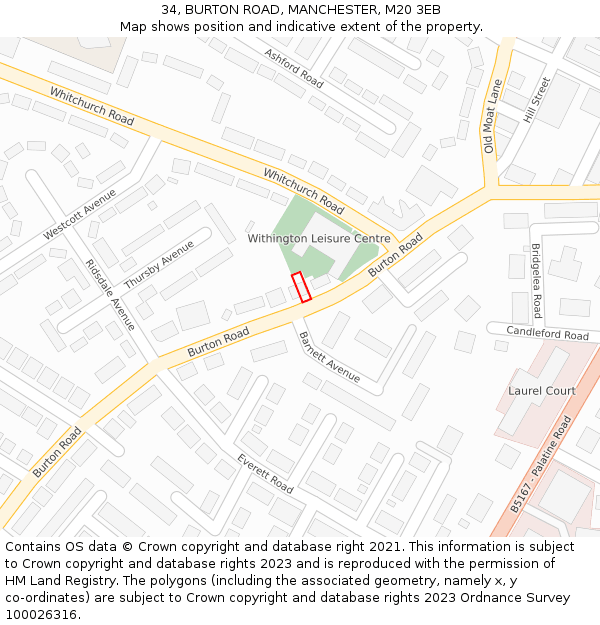 34, BURTON ROAD, MANCHESTER, M20 3EB: Location map and indicative extent of plot