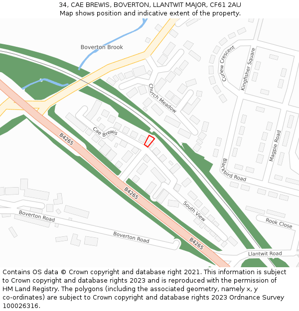 34, CAE BREWIS, BOVERTON, LLANTWIT MAJOR, CF61 2AU: Location map and indicative extent of plot