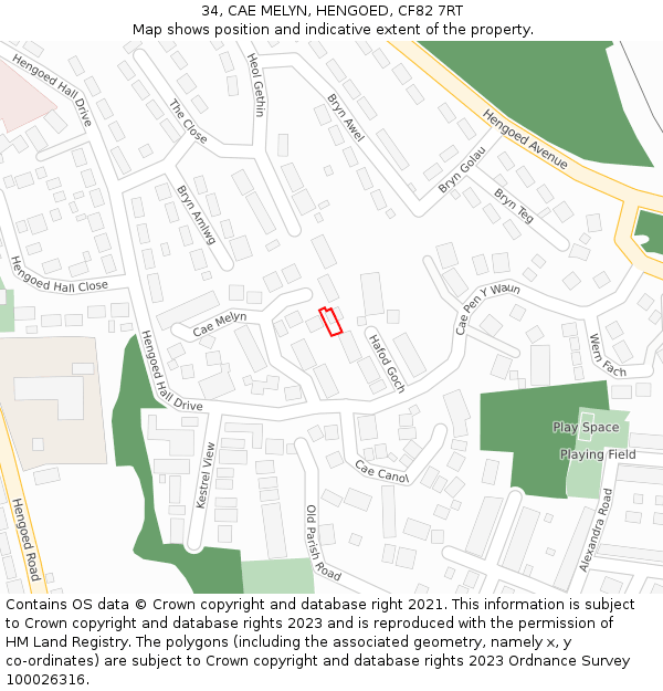 34, CAE MELYN, HENGOED, CF82 7RT: Location map and indicative extent of plot