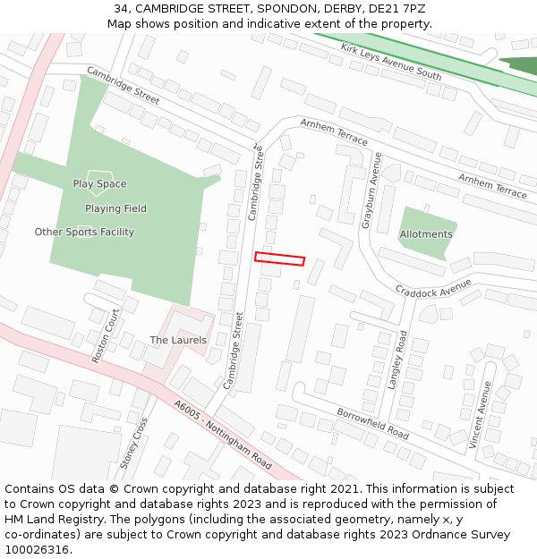 34, CAMBRIDGE STREET, SPONDON, DERBY, DE21 7PZ: Location map and indicative extent of plot