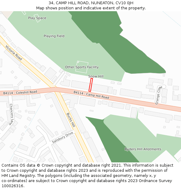 34, CAMP HILL ROAD, NUNEATON, CV10 0JH: Location map and indicative extent of plot