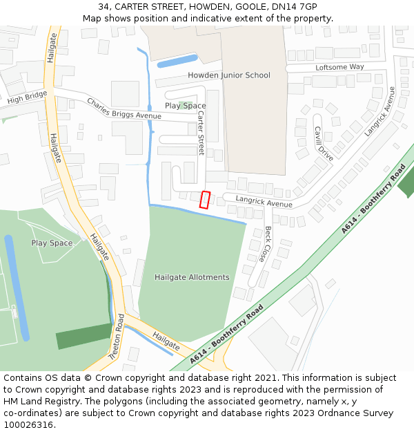 34, CARTER STREET, HOWDEN, GOOLE, DN14 7GP: Location map and indicative extent of plot