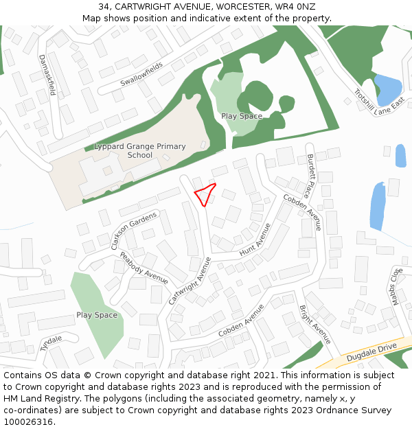 34, CARTWRIGHT AVENUE, WORCESTER, WR4 0NZ: Location map and indicative extent of plot