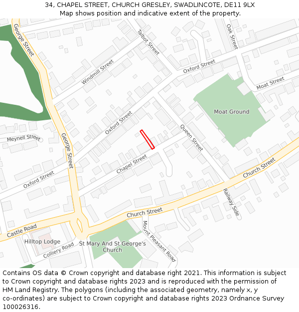 34, CHAPEL STREET, CHURCH GRESLEY, SWADLINCOTE, DE11 9LX: Location map and indicative extent of plot
