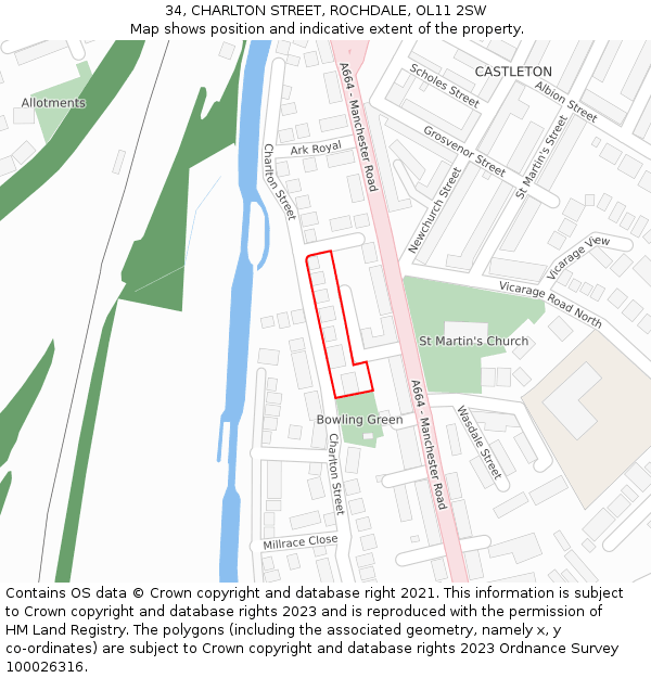 34, CHARLTON STREET, ROCHDALE, OL11 2SW: Location map and indicative extent of plot
