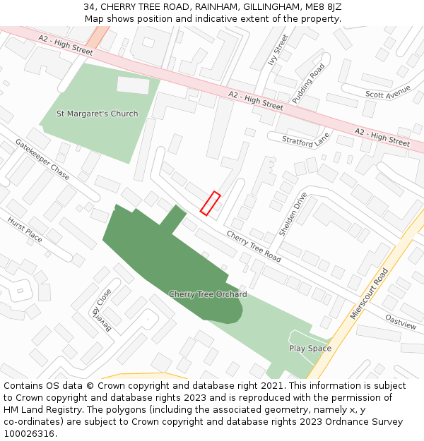 34, CHERRY TREE ROAD, RAINHAM, GILLINGHAM, ME8 8JZ: Location map and indicative extent of plot