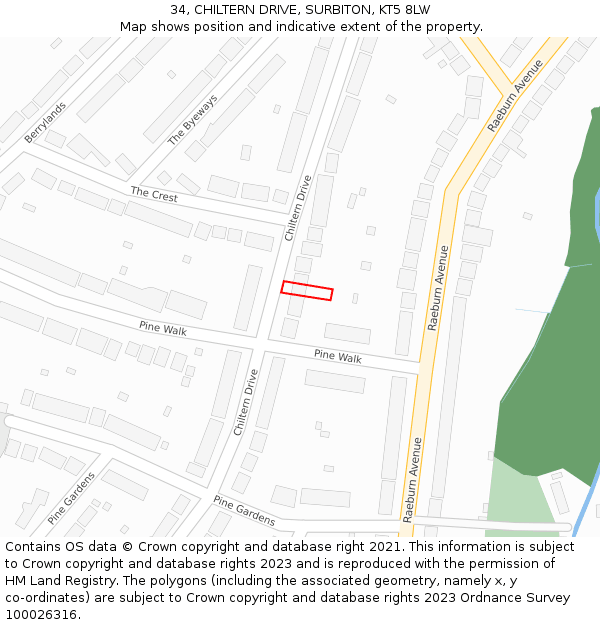 34, CHILTERN DRIVE, SURBITON, KT5 8LW: Location map and indicative extent of plot