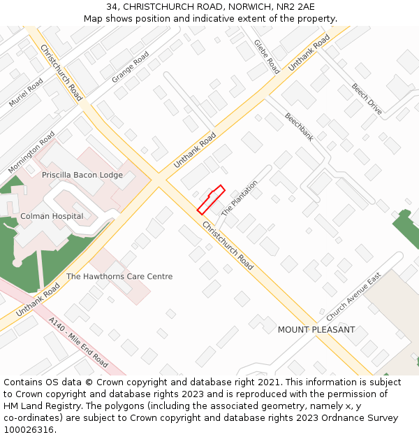 34, CHRISTCHURCH ROAD, NORWICH, NR2 2AE: Location map and indicative extent of plot