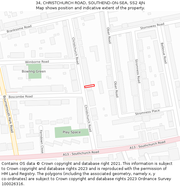 34, CHRISTCHURCH ROAD, SOUTHEND-ON-SEA, SS2 4JN: Location map and indicative extent of plot